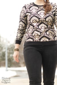 Gold filigree sweatshirt {PIlotingPaperAirplanes.com} Outfit of the day